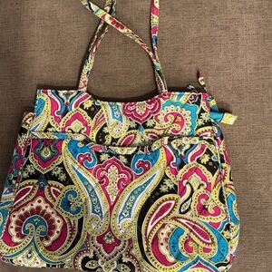 Vintage Vera Bradley Paisley Tote Shoulder Bag - Pink, Blue & Yellow
